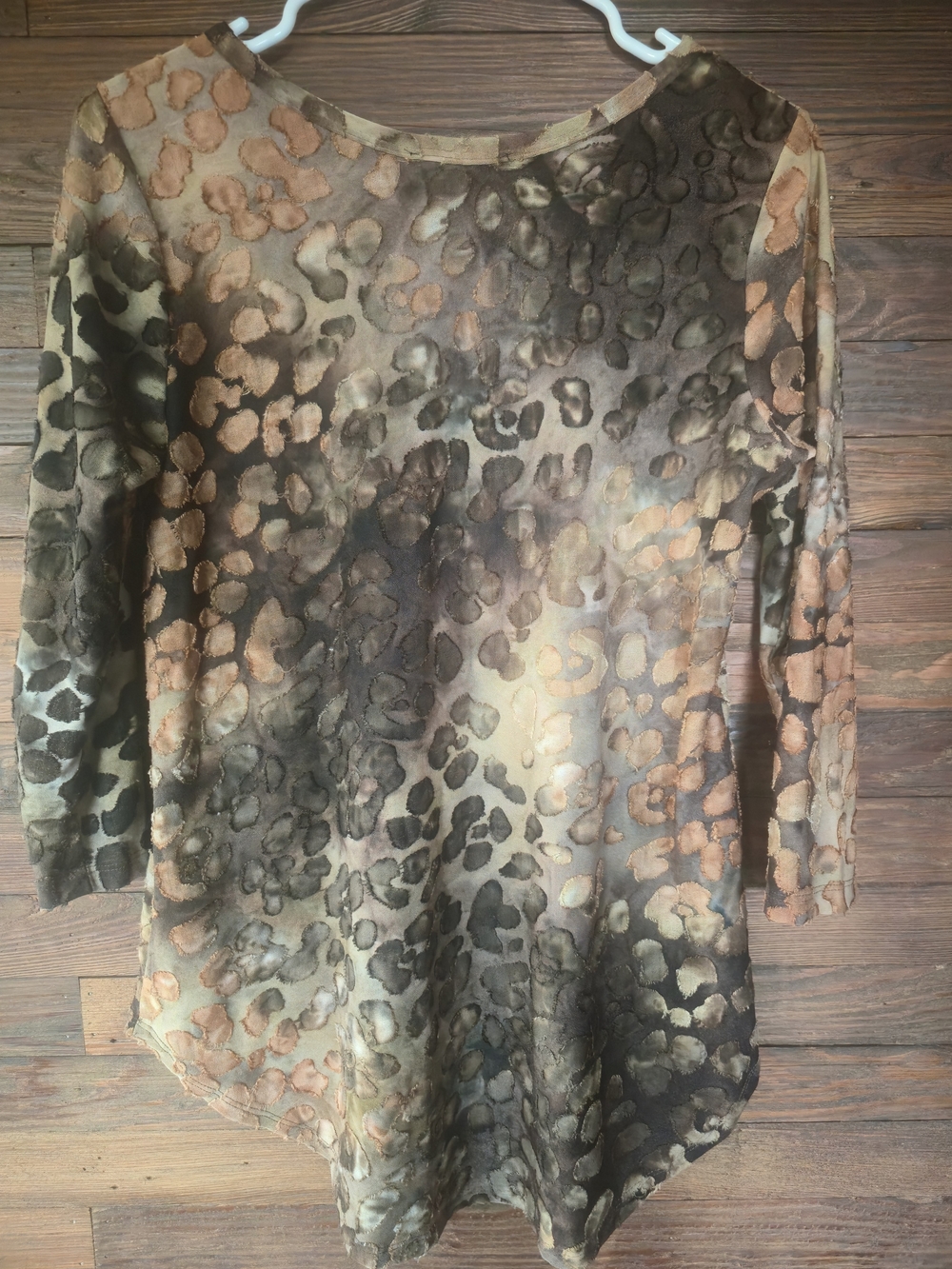 Karen Kane Olive and Brown Leopard-Print Long Sleeve Tunic